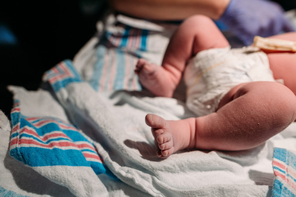 Newborn feet moments after being born at Mercy Hospital in St. Louis, Missouri.